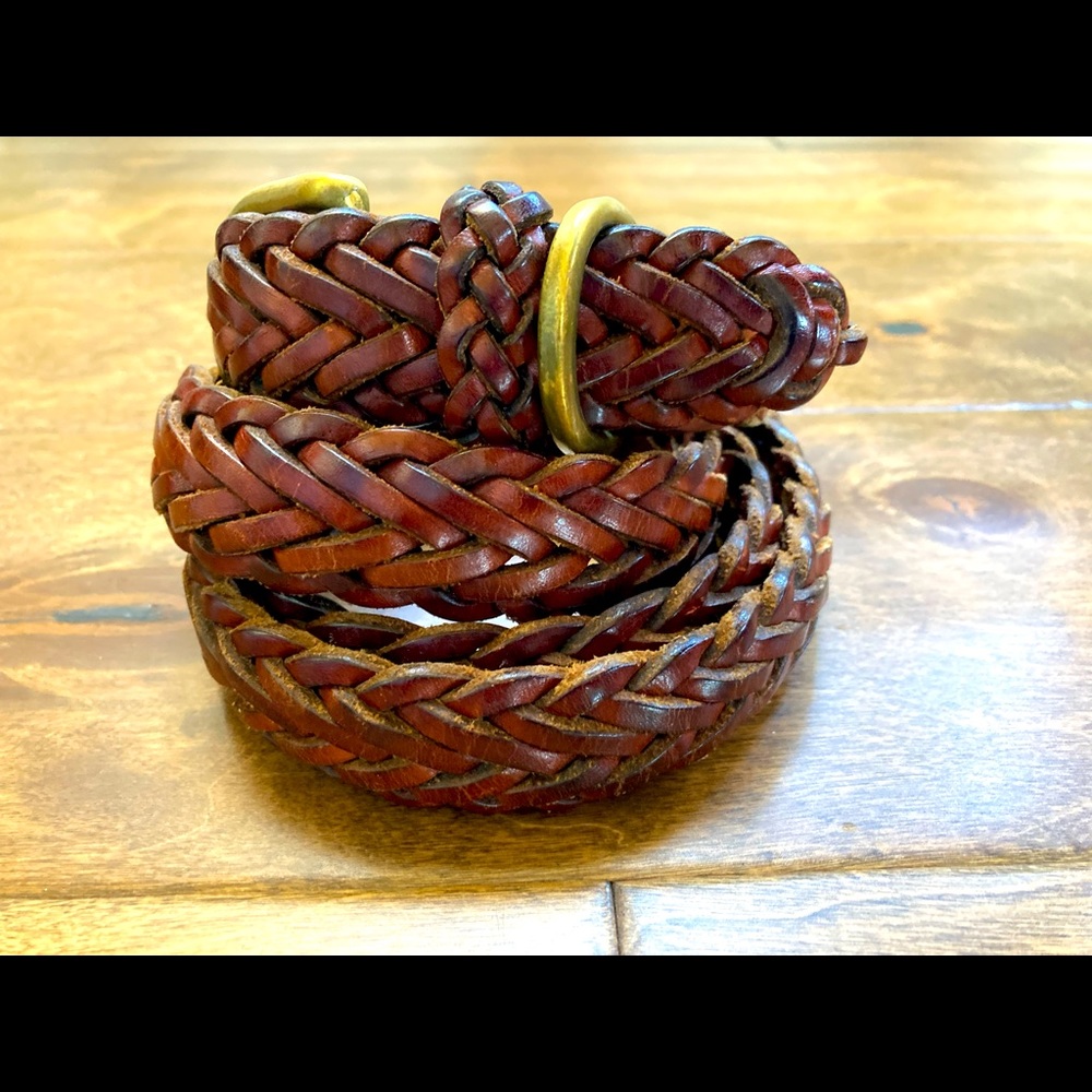 Hunt Club Braided Leather Belt in Brown with Brass Buckle